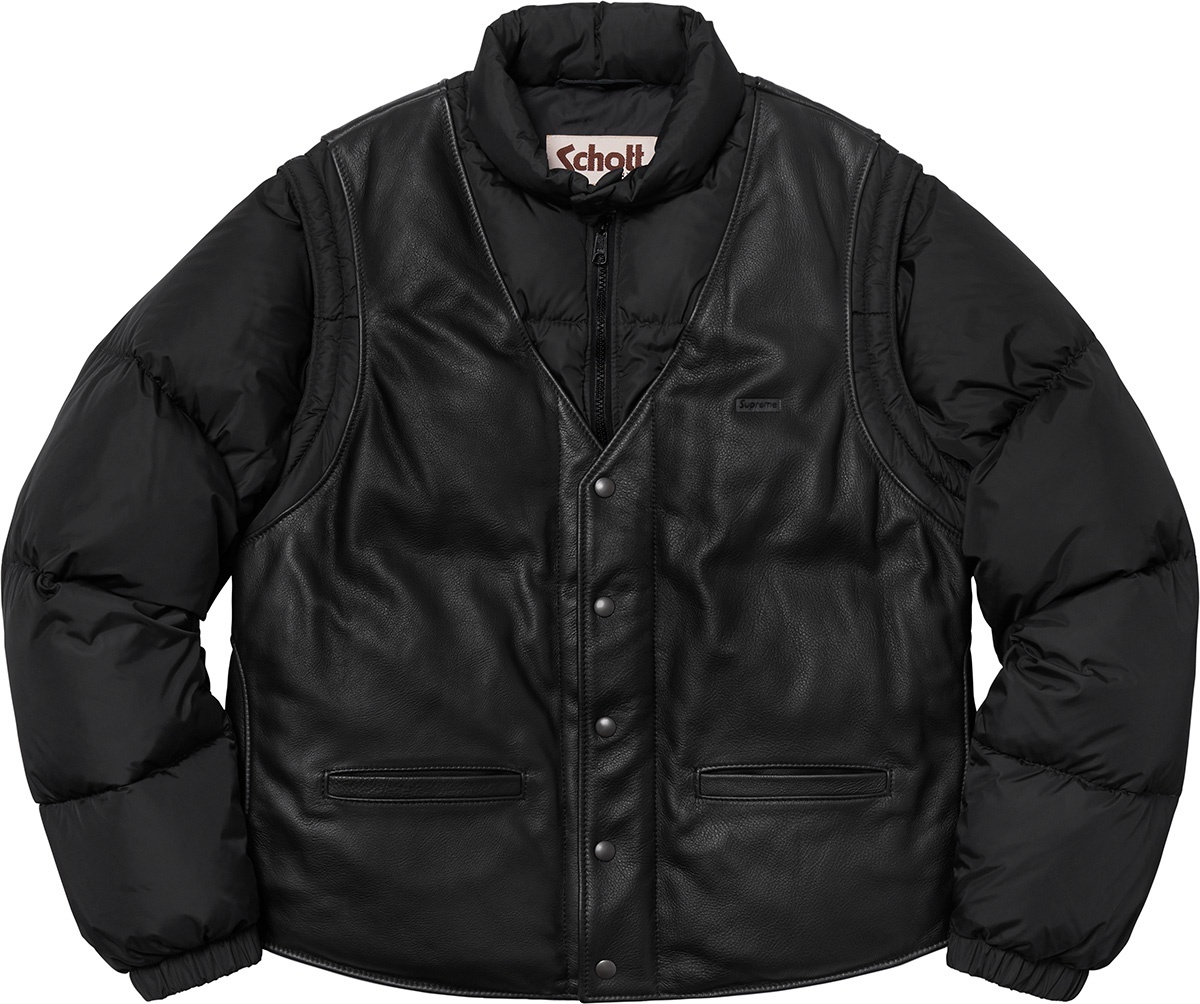 Supreme®/Schott® Down Leather Vest Puffy Jacket view 24